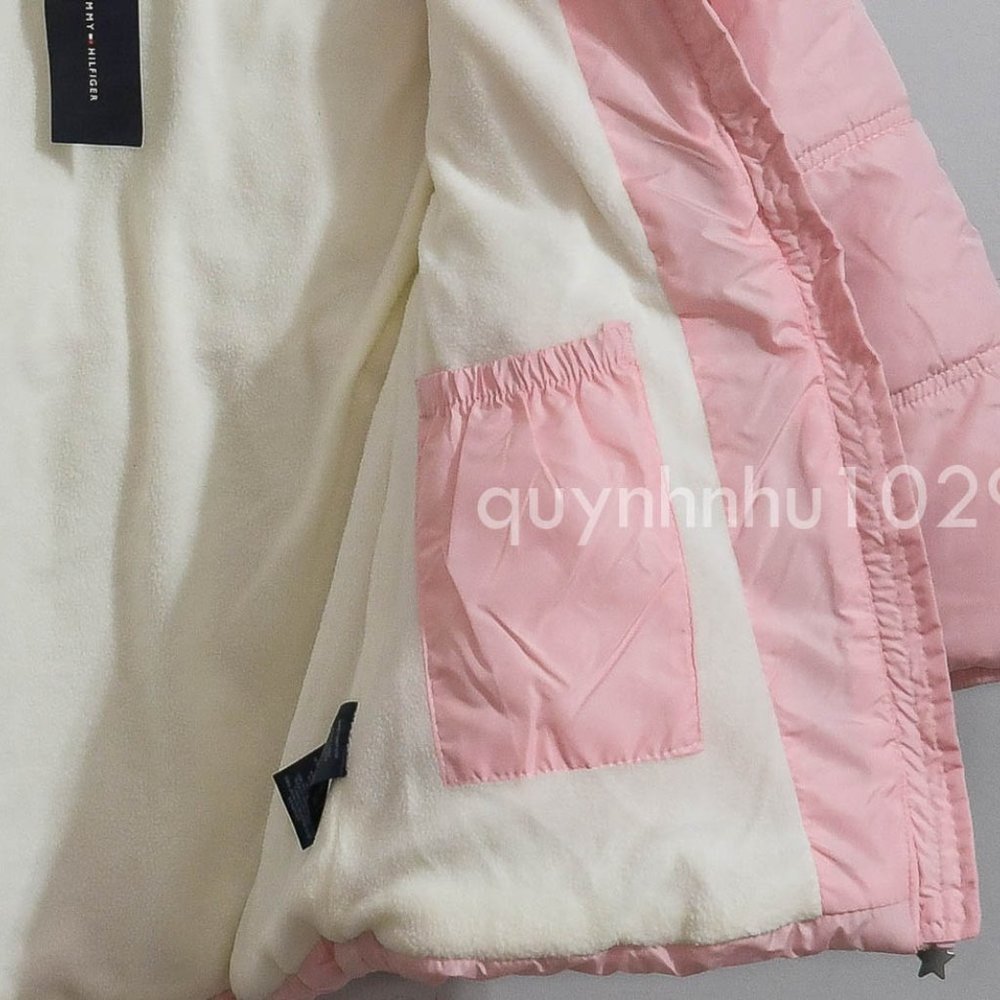 NWT Tommy Hilfiger Girls Fleece Lined Puffer Jacket PINK . - Picture 8 of 10